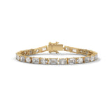 Oval and Emerald Cut Lab-Grown Diamond Tennis Bracelet in Yellow Gold
