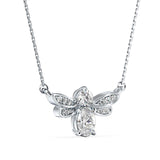 Oval and Round Brilliant Cut Lab-Grown Diamond Bee Pendant in White Gold