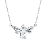 Oval and Round Brilliant Cut Lab-Grown Diamond Bee Pendant in White Gold