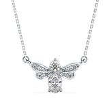 Oval and Round Brilliant Cut Lab-Grown Diamond Bee Pendant in White Gold