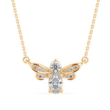 Oval and Round Brilliant Cut Lab-Grown Diamond Bee Pendant in Yellow Gold