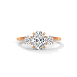 Oval and Round Brilliant Cut Lab-Grown Diamond Three-Stone Engagement Ring in Rose Gold