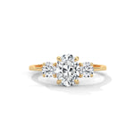 Oval and Round Brilliant Cut Lab-Grown Diamond Three-Stone Engagement Ring in Yellow Gold