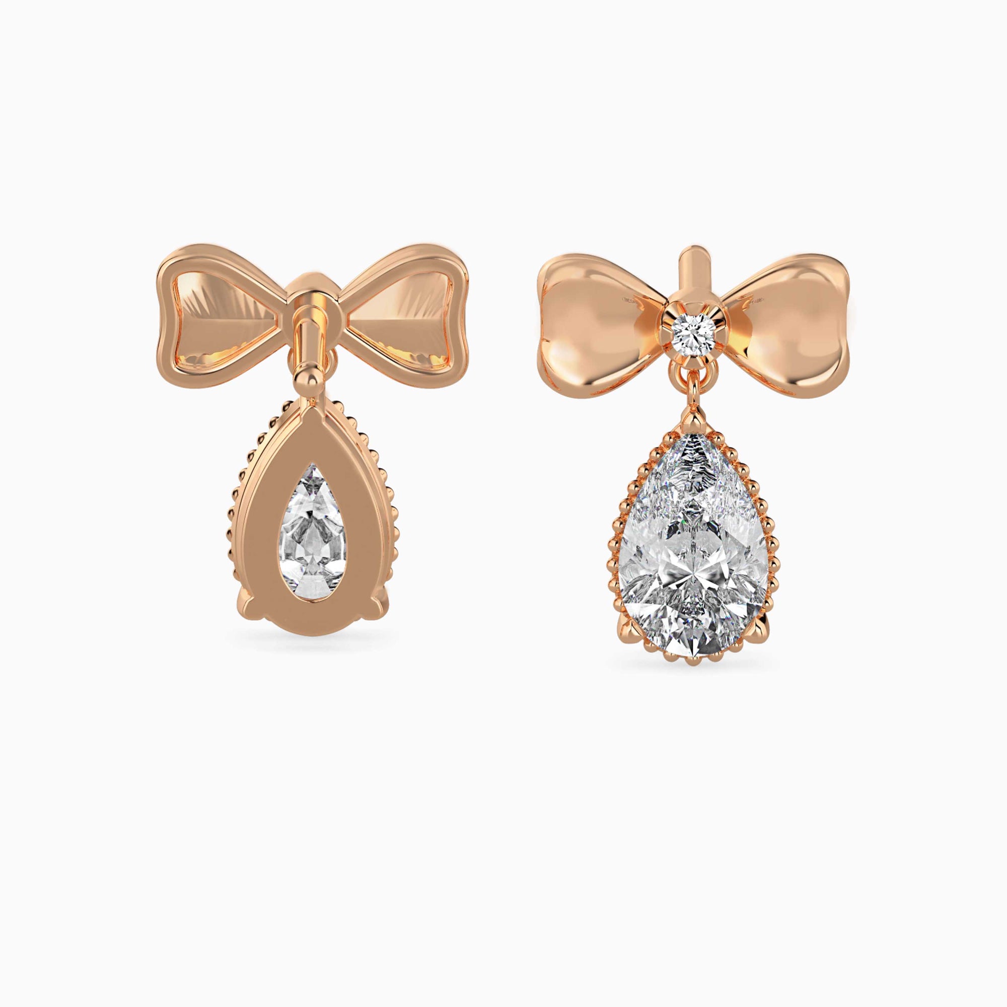 Pear-Shaped Lab-Grown Diamond Bow Drop Earrings in Rose Gold Back View