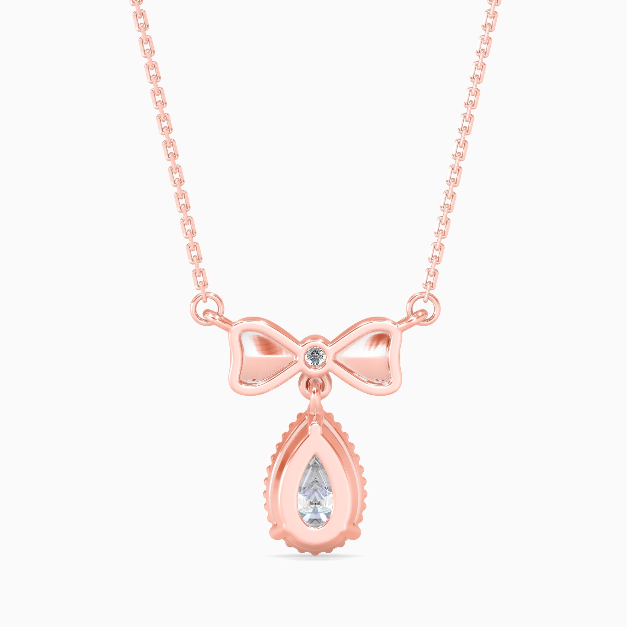 Pear-Shaped Lab-Grown Diamond Bow Pendant in Rose Gold