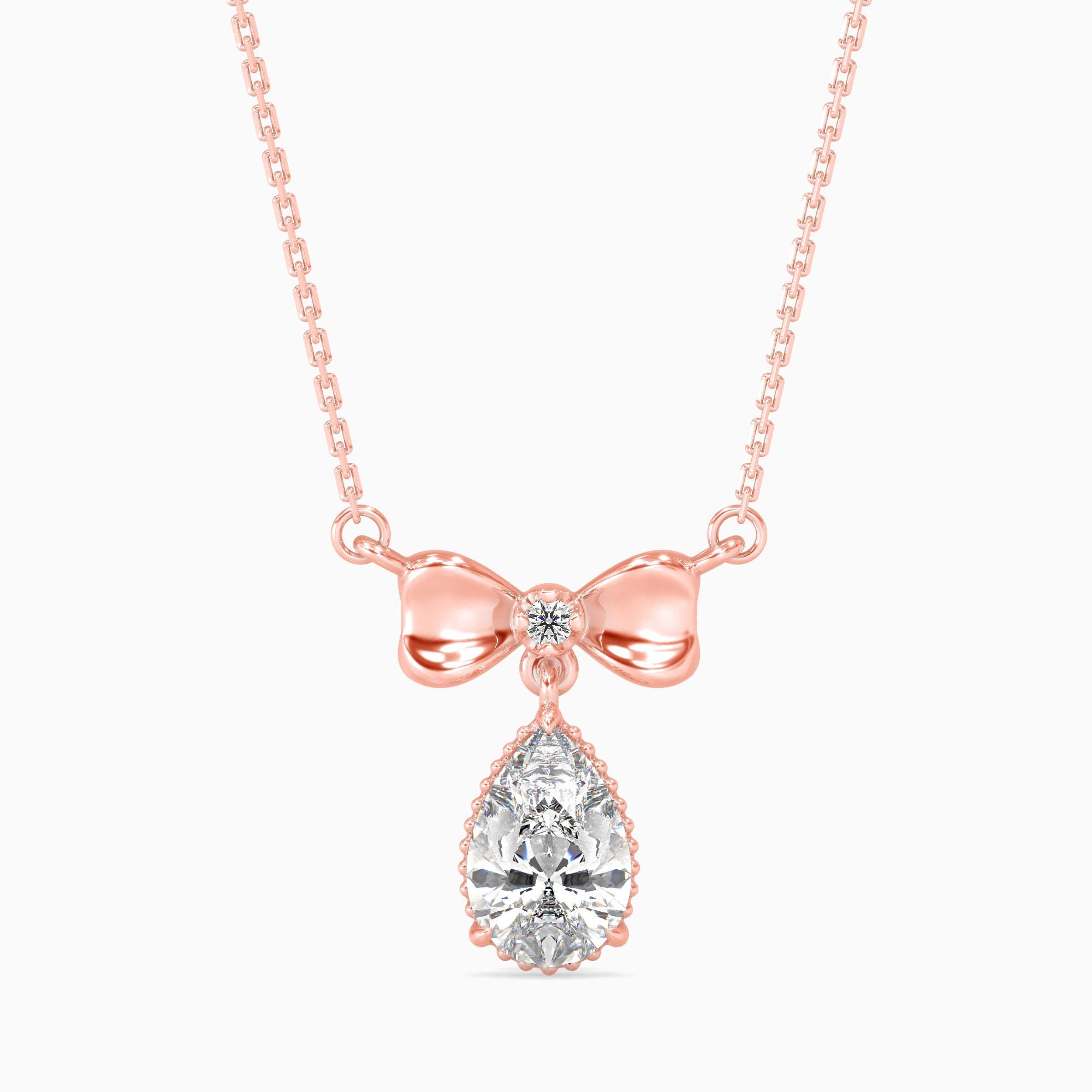 Pear-Shaped Lab-Grown Diamond Bow Pendant in Rose Gold