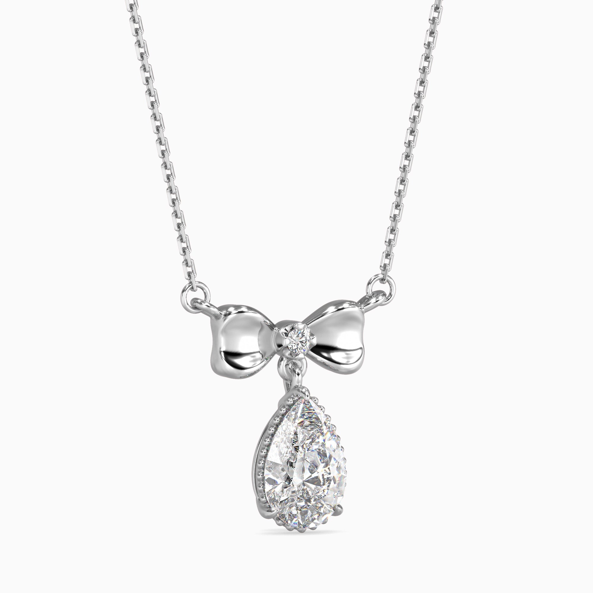 Pear-Shaped Lab-Grown Diamond Bow Pendant in White Gold