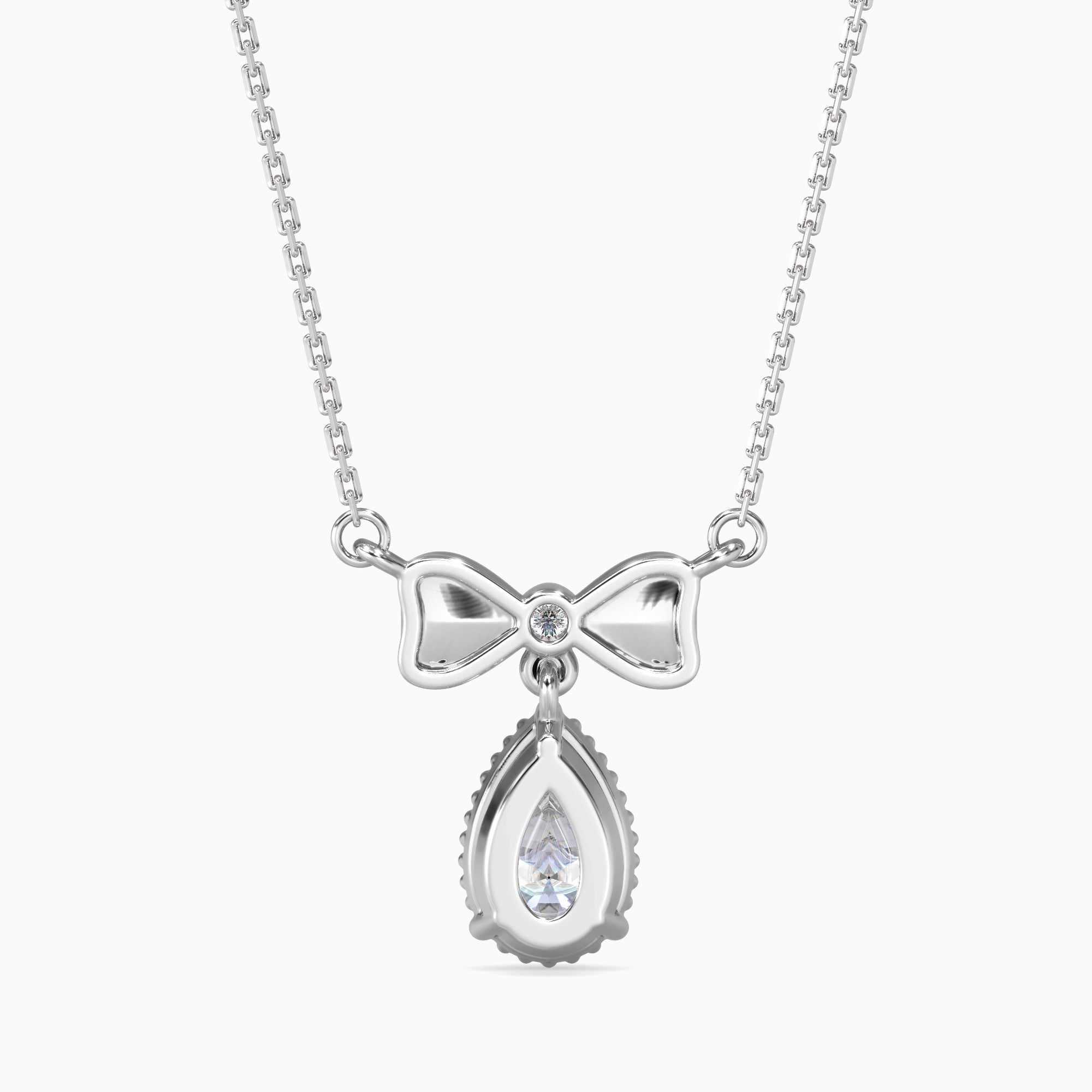 Pear-Shaped Lab-Grown Diamond Bow Pendant in White Gold