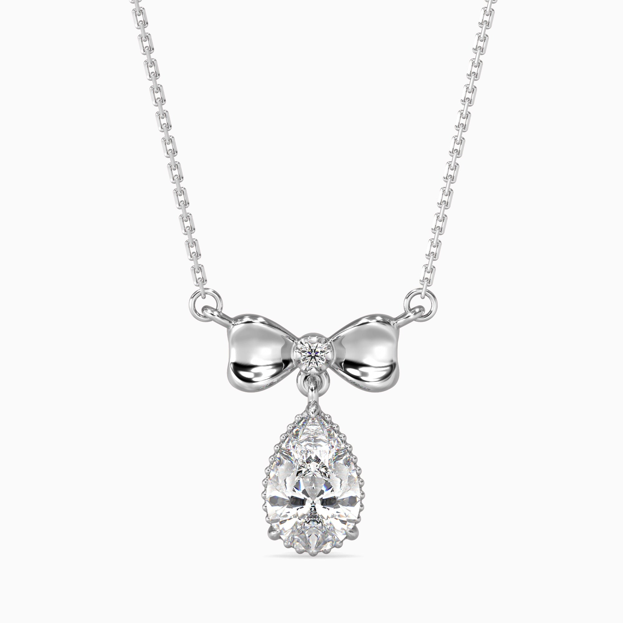 Pear-Shaped Lab-Grown Diamond Bow Pendant in White Gold