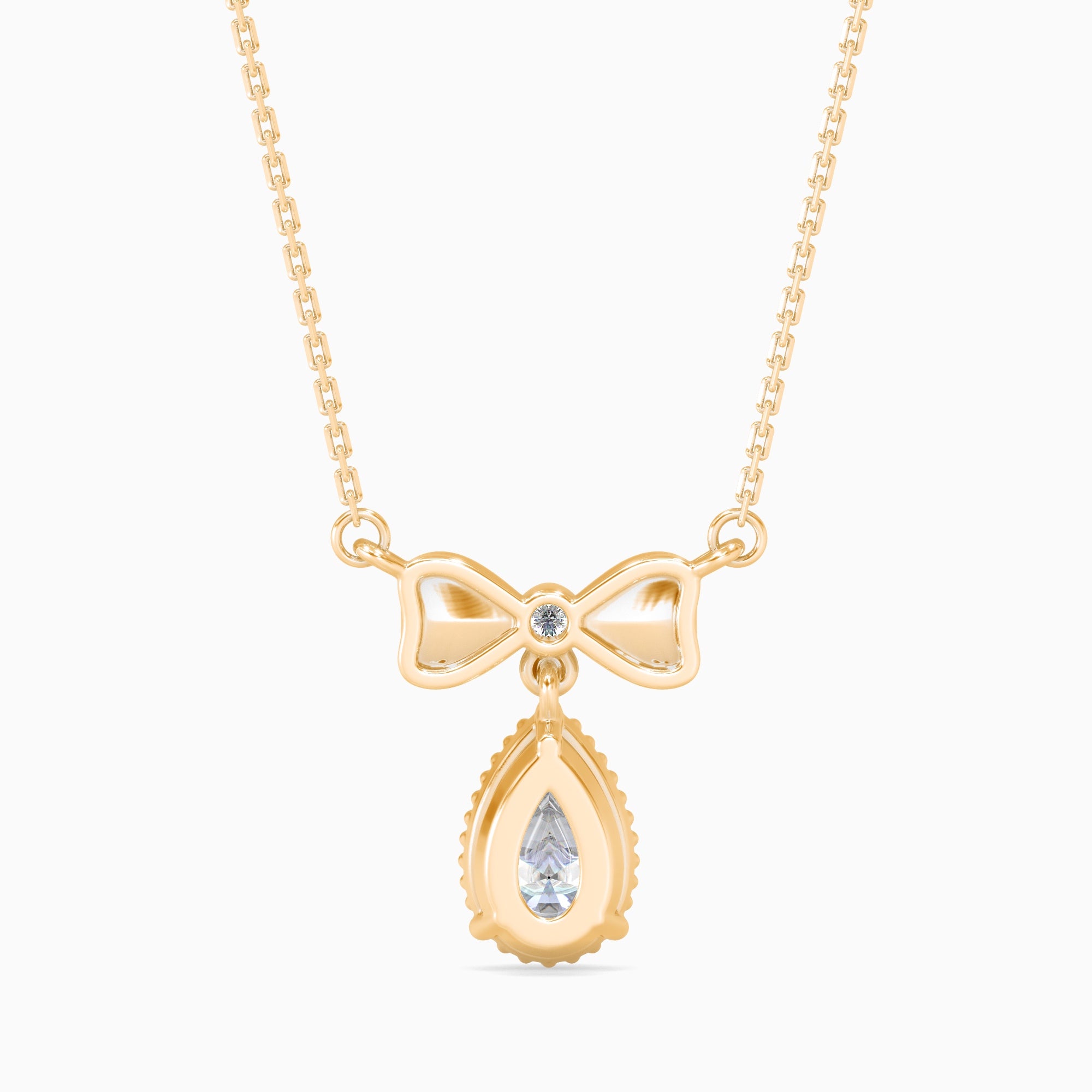 Pear-Shaped Lab-Grown Diamond Bow Pendant in Yellow Gold