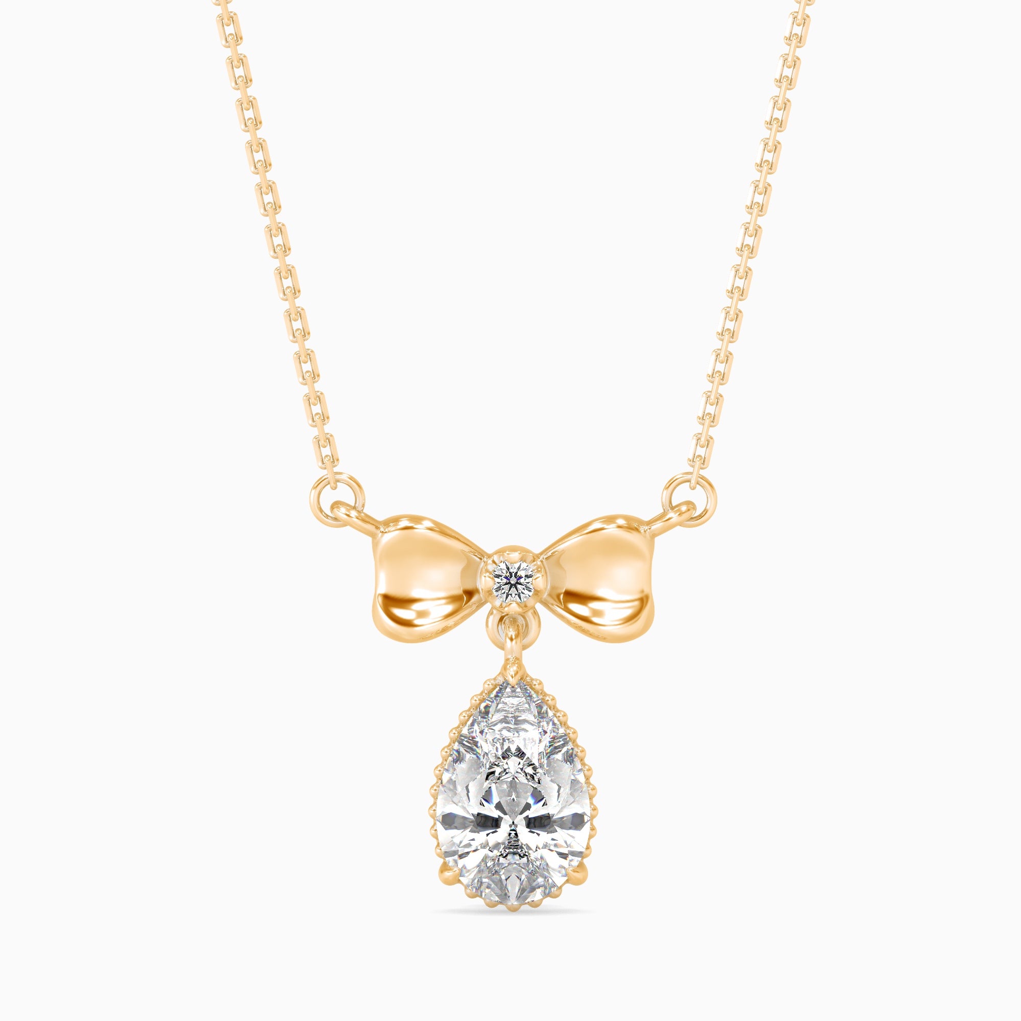 Pear-Shaped Lab-Grown Diamond Bow Pendant in Yellow Gold