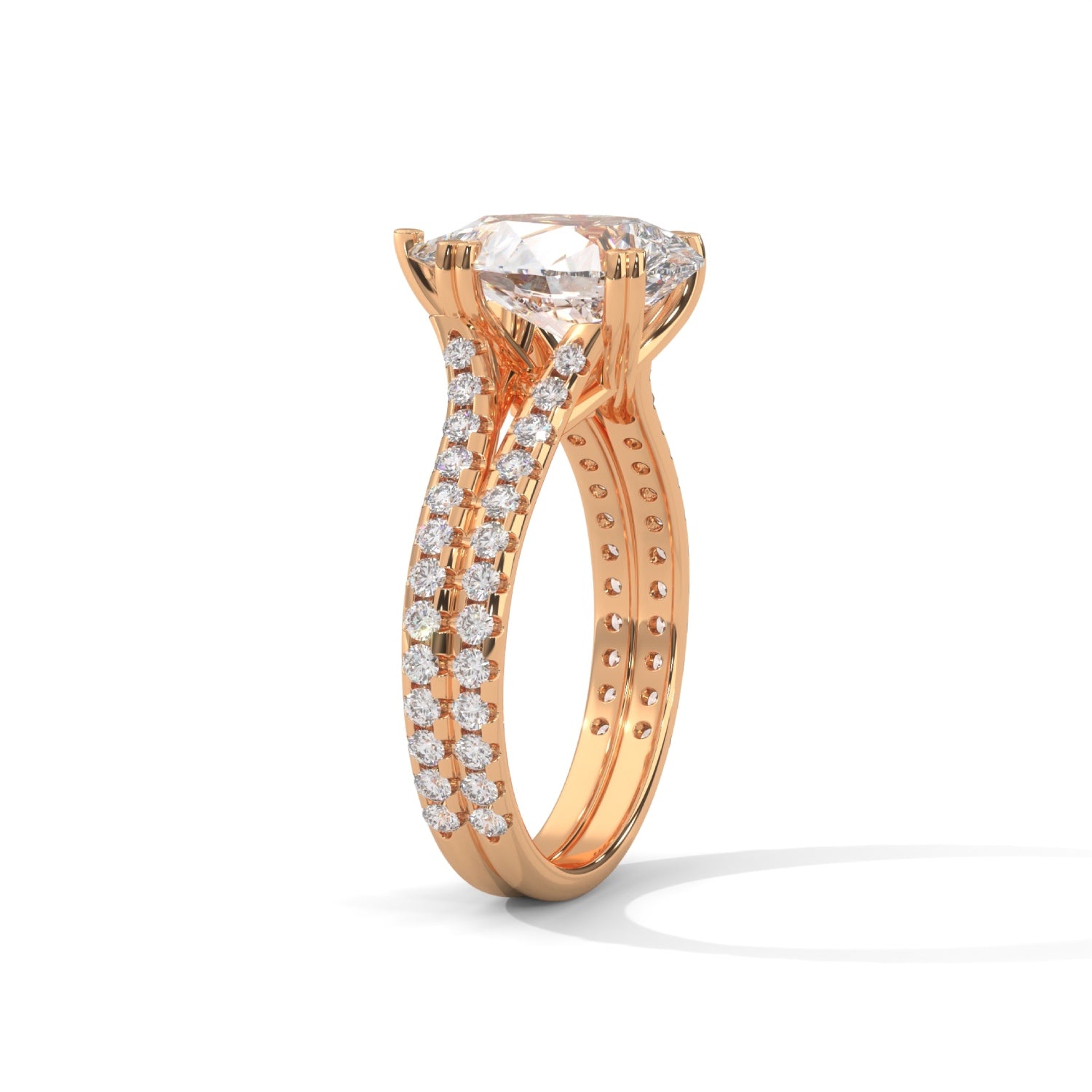 Pear-Shaped Lab-Grown Diamond Double-Band Pavé Engagement Ring in Rose Gold