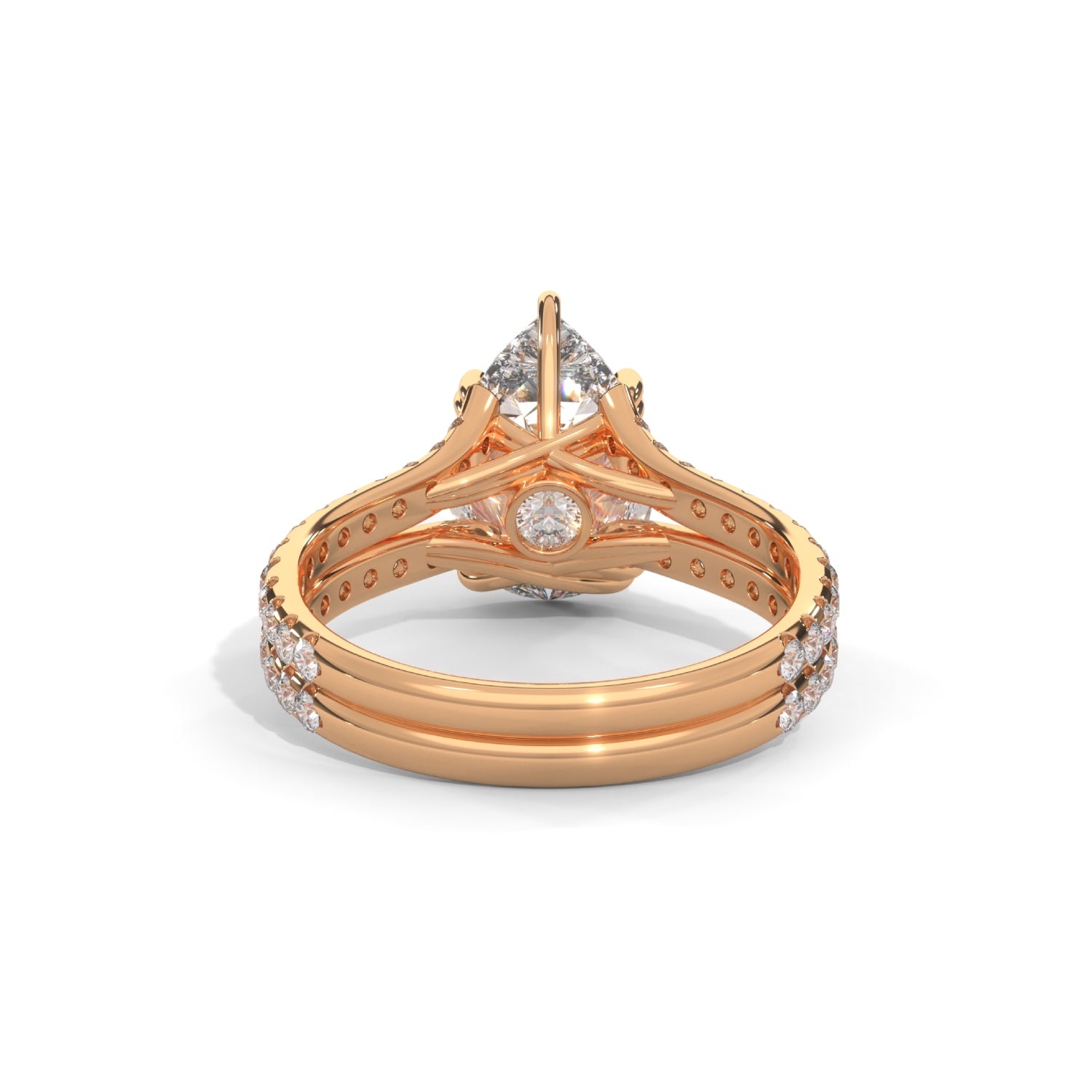 Pear-Shaped Lab-Grown Diamond Double-Band Pavé Engagement Ring in Rose Gold