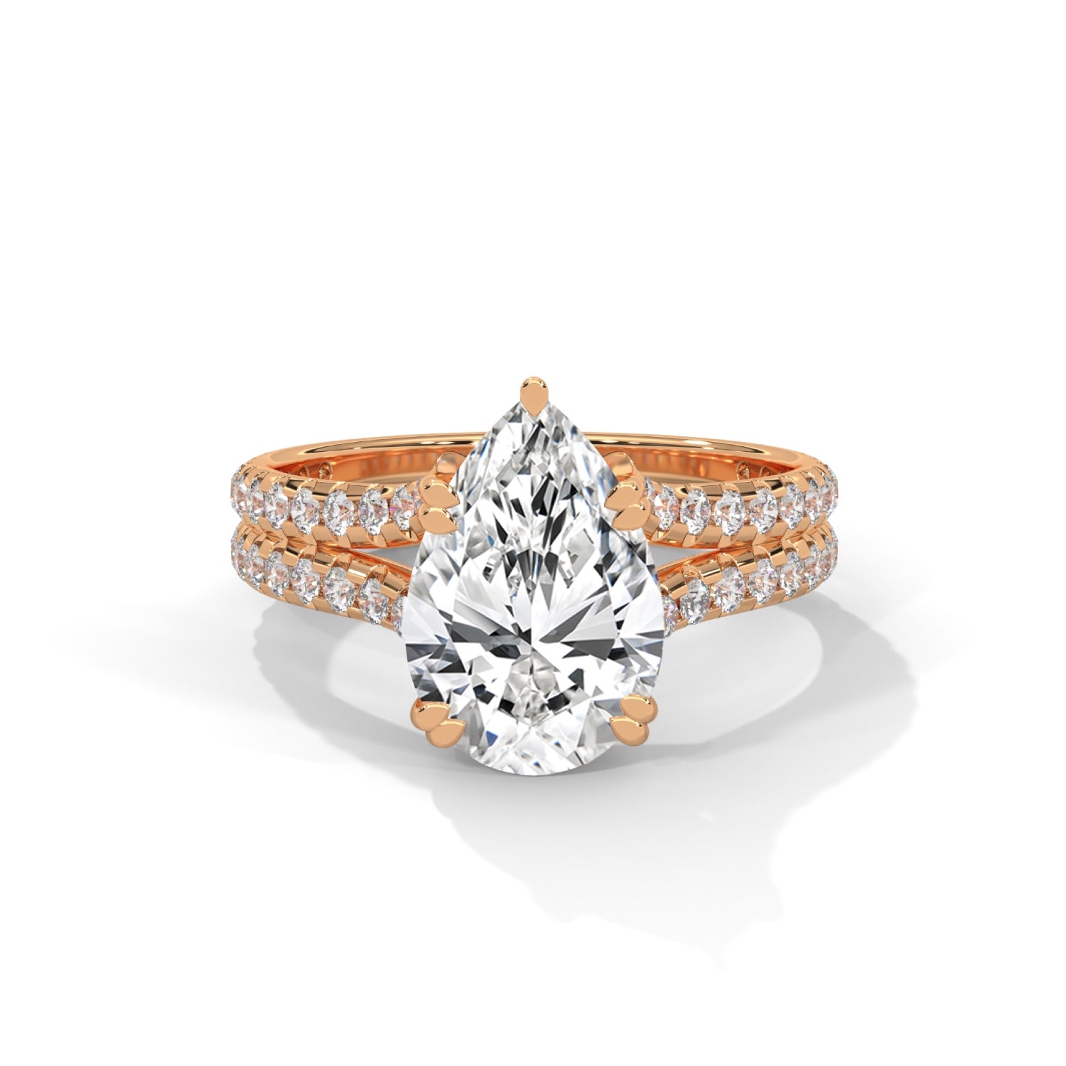 Pear-Shaped Lab-Grown Diamond Double-Band Pavé Engagement Ring in Rose Gold