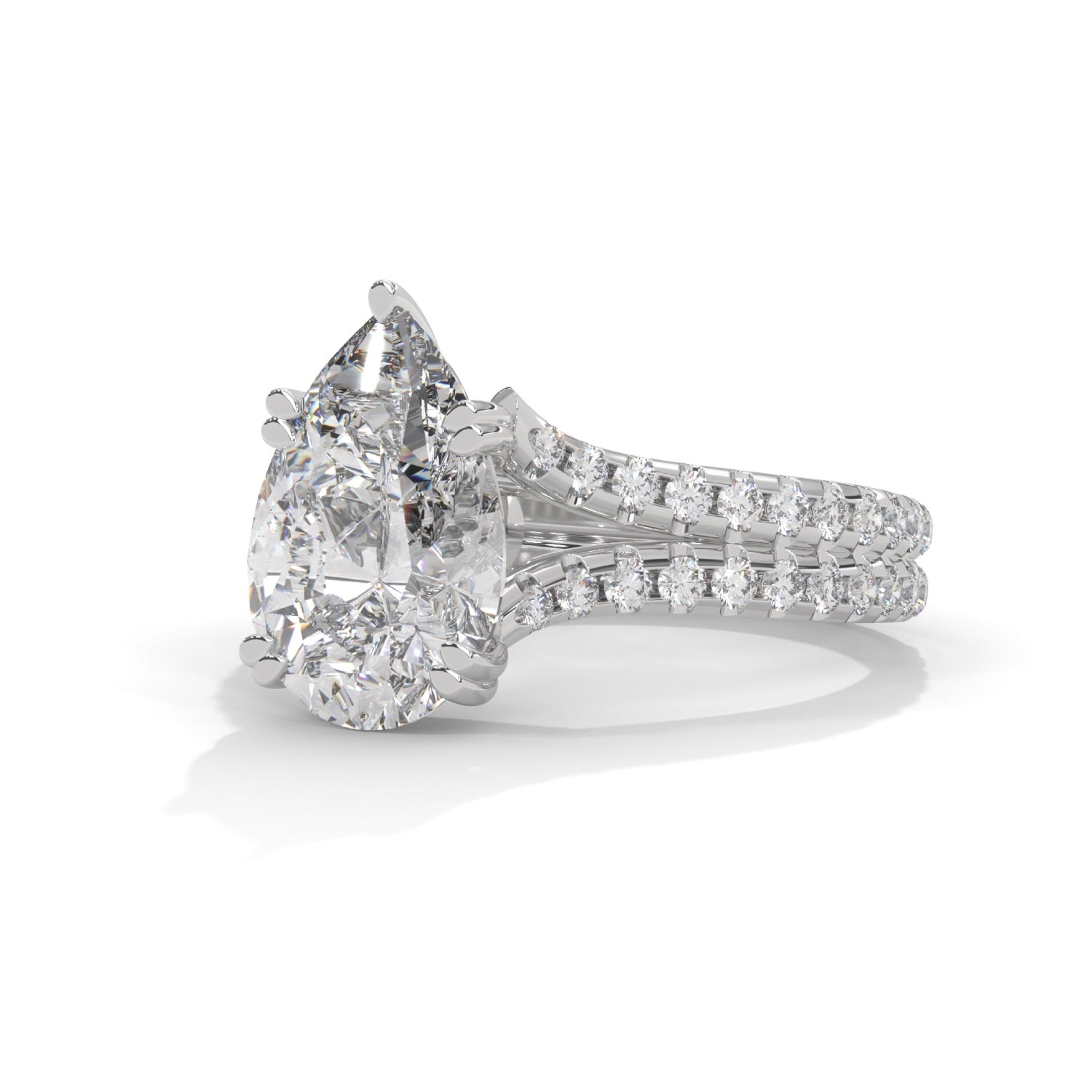 Pear-Shaped Lab-Grown Diamond Double-Band Pavé Engagement Ring in White Gold