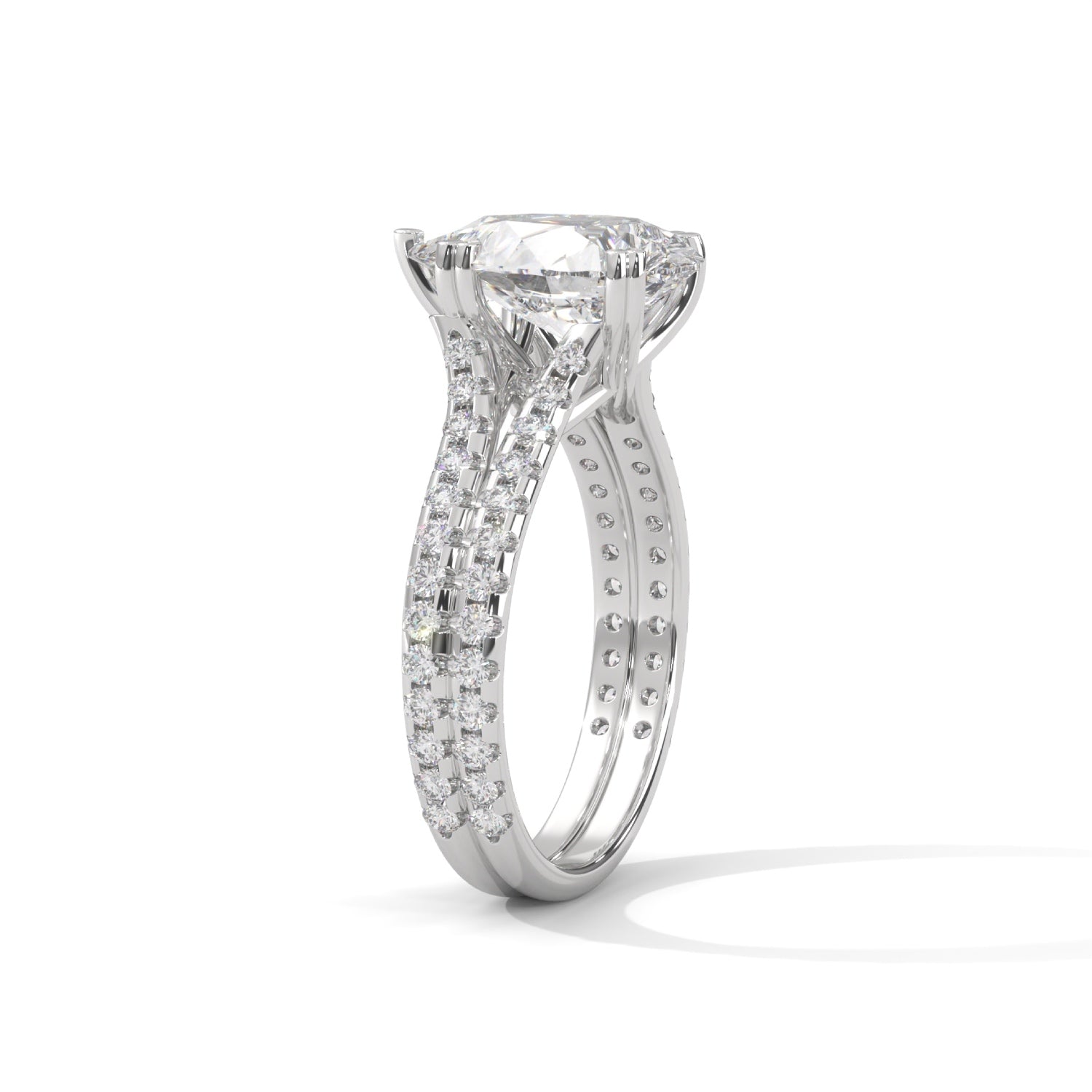 Pear-Shaped Lab-Grown Diamond Double-Band Pavé Engagement Ring in White Gold