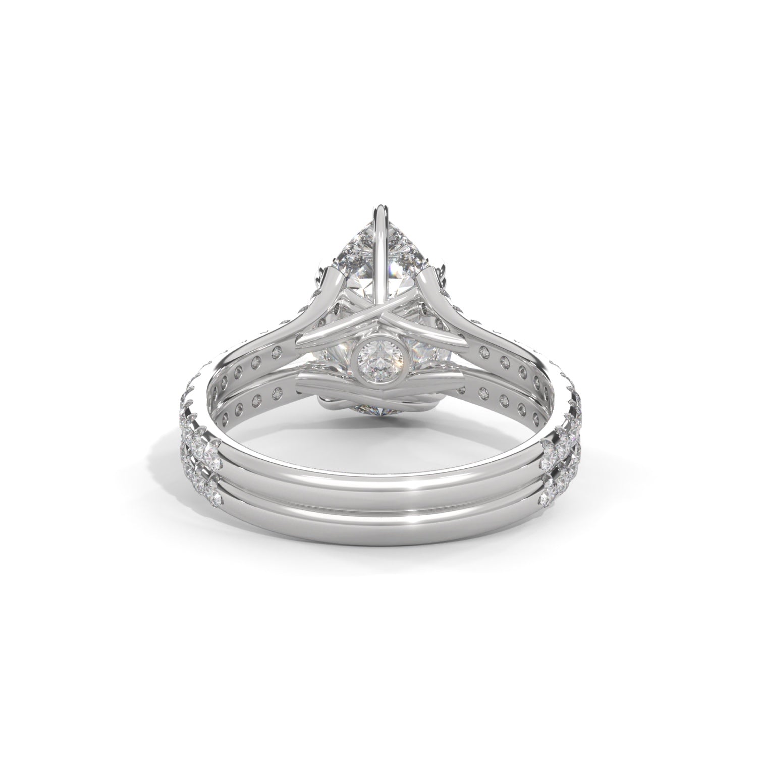 Pear-Shaped Lab-Grown Diamond Double-Band Pavé Engagement Ring in White Gold