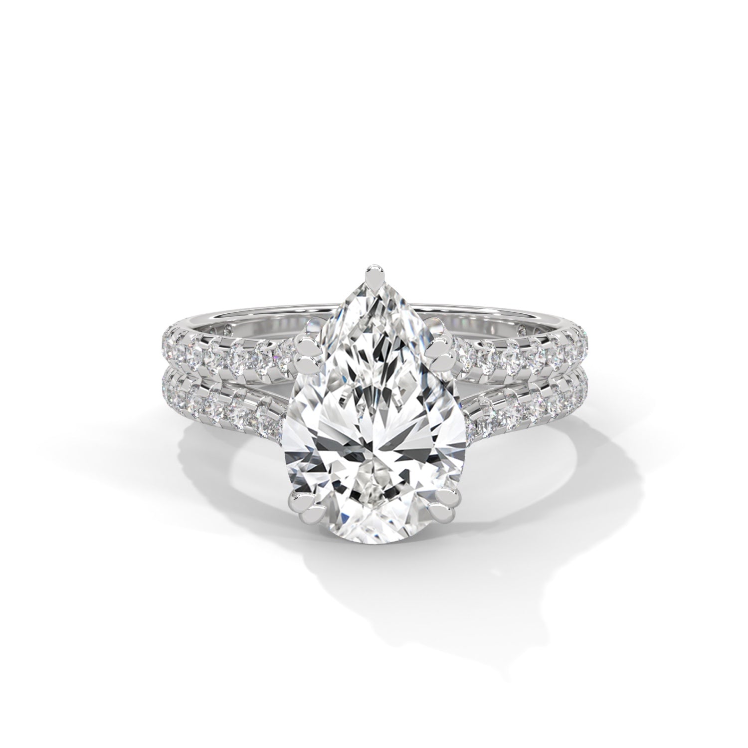 Pear-Shaped Lab-Grown Diamond Double-Band Pavé Engagement Ring in White Gold