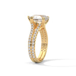 Pear-Shaped Lab-Grown Diamond Double-Band Pavé Engagement Ring in Yellow Gold