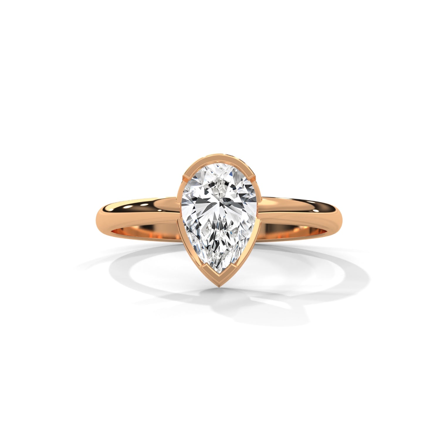 Pear-Shaped Lab-Grown Diamond Half-Bezel Solitaire Engagement Ring in Rose Gold