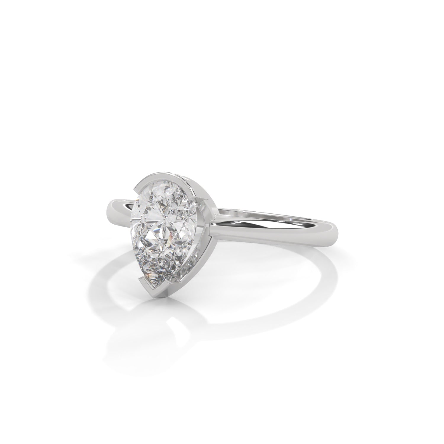 Pear-Shaped Lab-Grown Diamond Half-Bezel Solitaire Engagement Ring in White Gold