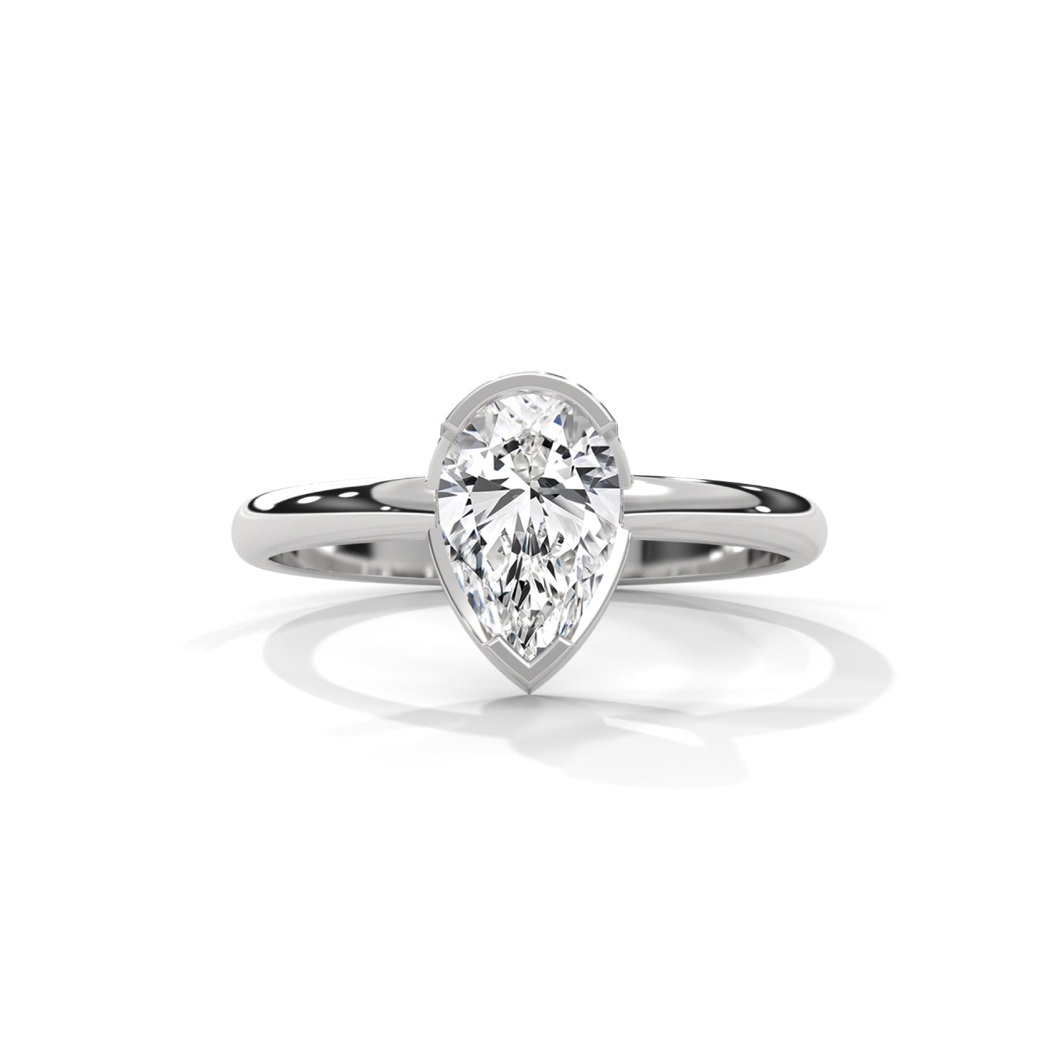 Pear-Shaped Lab-Grown Diamond Half-Bezel Solitaire Engagement Ring in White Gold