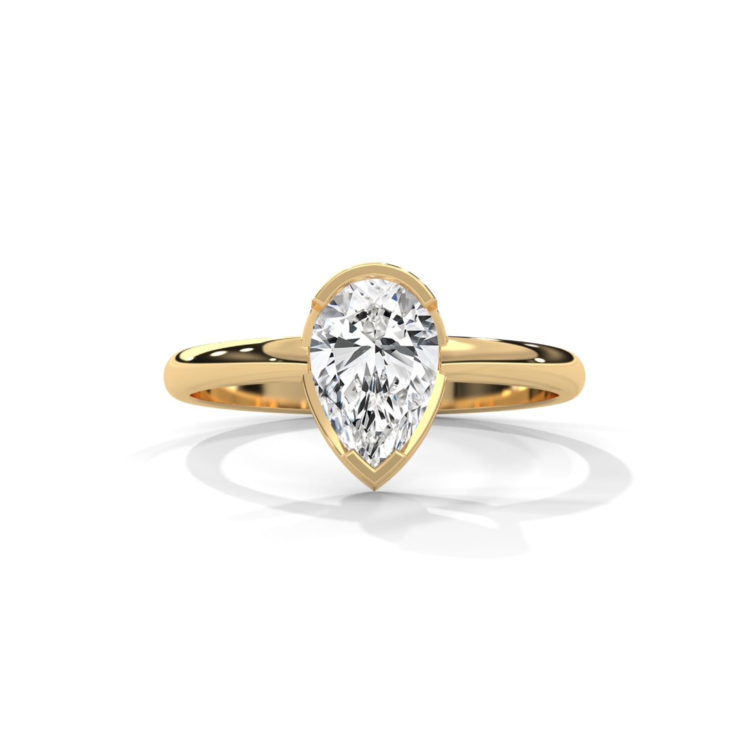 Pear-Shaped Lab-Grown Diamond Half-Bezel Solitaire Engagement Ring in Yellow Gold