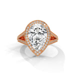 Pear-Shaped Lab-Grown Diamond Halo Split Shank Engagement Ring in Rose Gold