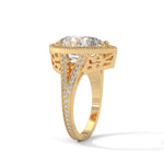 Pear-Shaped Lab-Grown Diamond Halo Split Shank Engagement Ring in Yellow Gold