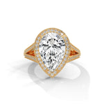 Pear-Shaped Lab-Grown Diamond Halo Split Shank Engagement Ring in Yellow Gold