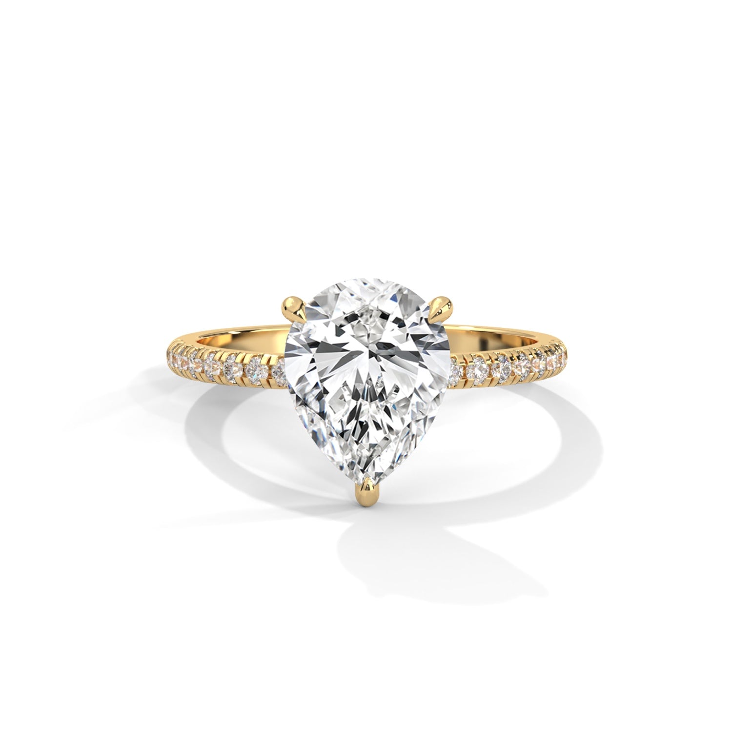 Pear-Shaped Lab-Grown Diamond Pavé Engagement Ring in Yellow Gold