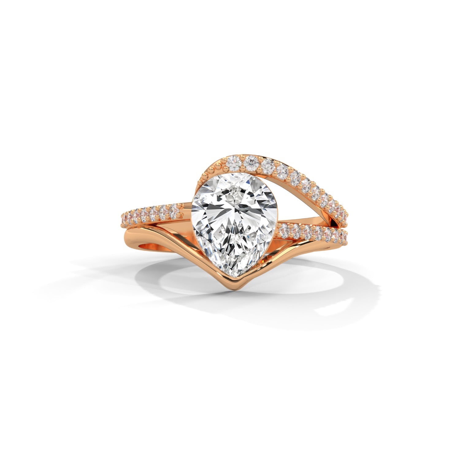 Pear-Shaped Lab-Grown Diamond Split Shank Pavé Engagement Ring in Rose Gold