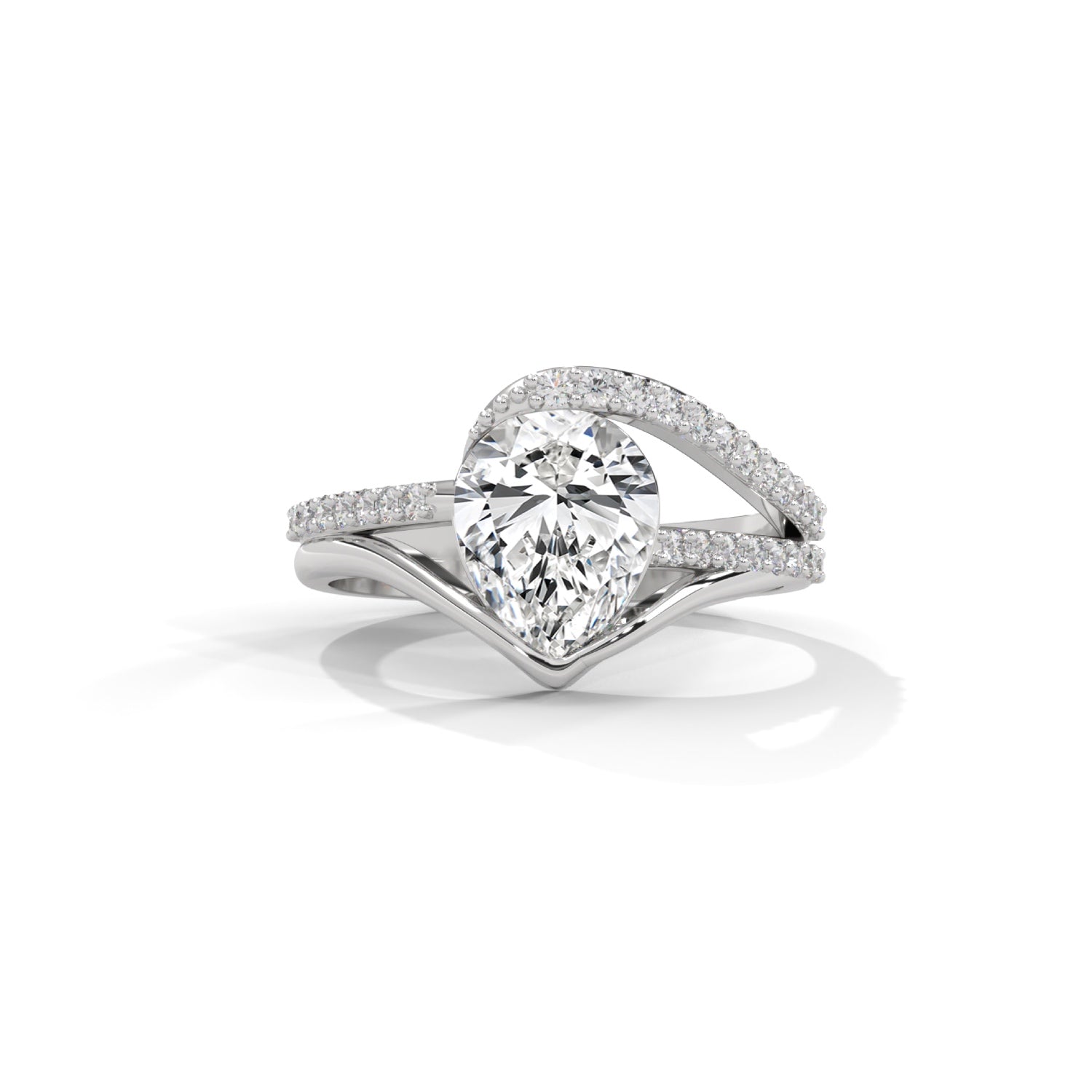 Pear-Shaped Lab-Grown Diamond Split Shank Pavé Engagement Ring in White Gold