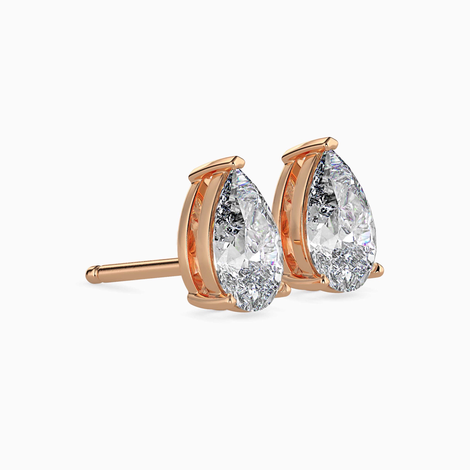 Pear-Shaped Lab-Grown Diamond Basket Stud Earrings in Rose Gold