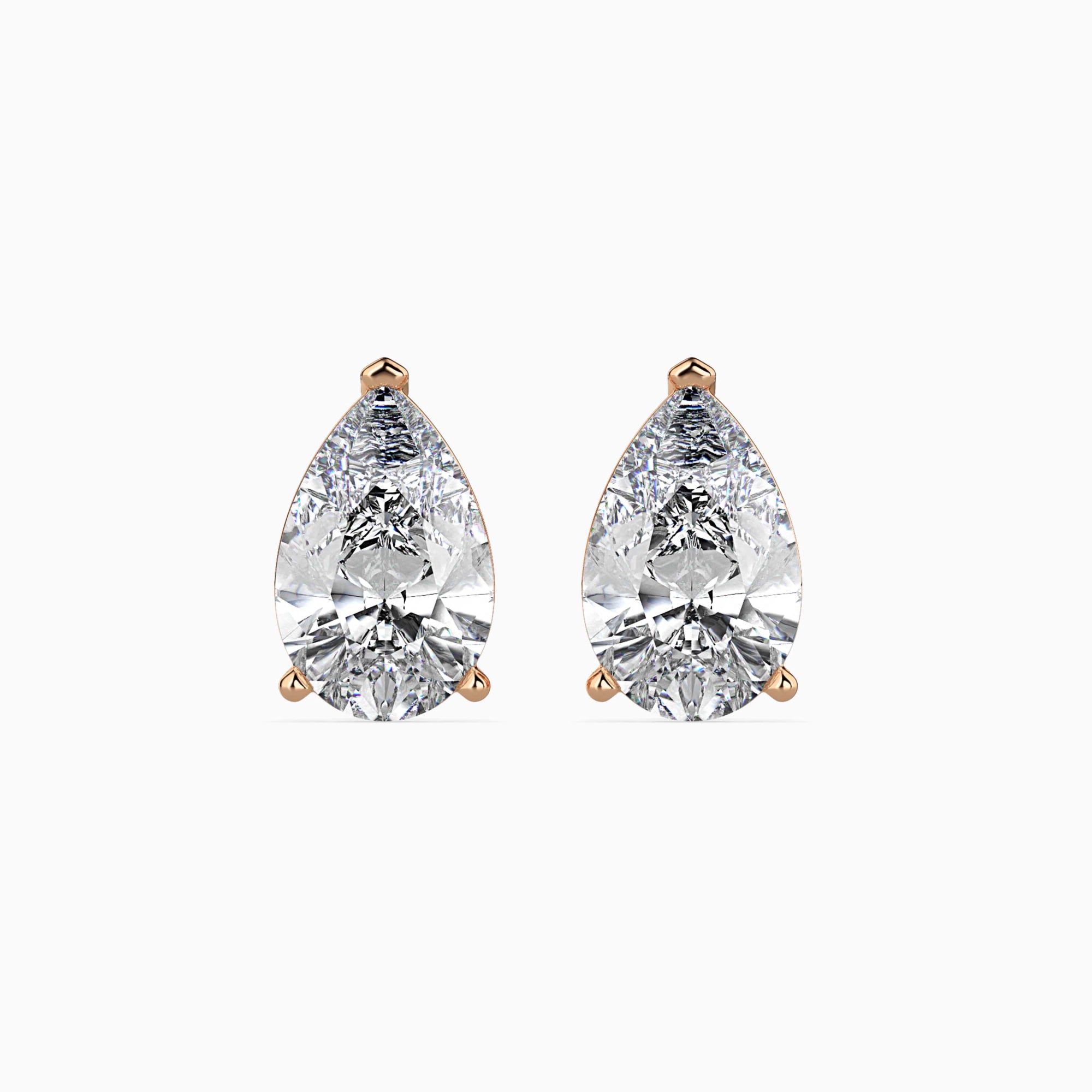 Pear-Shaped Lab-Grown Diamond Basket Stud Earrings in Rose Gold