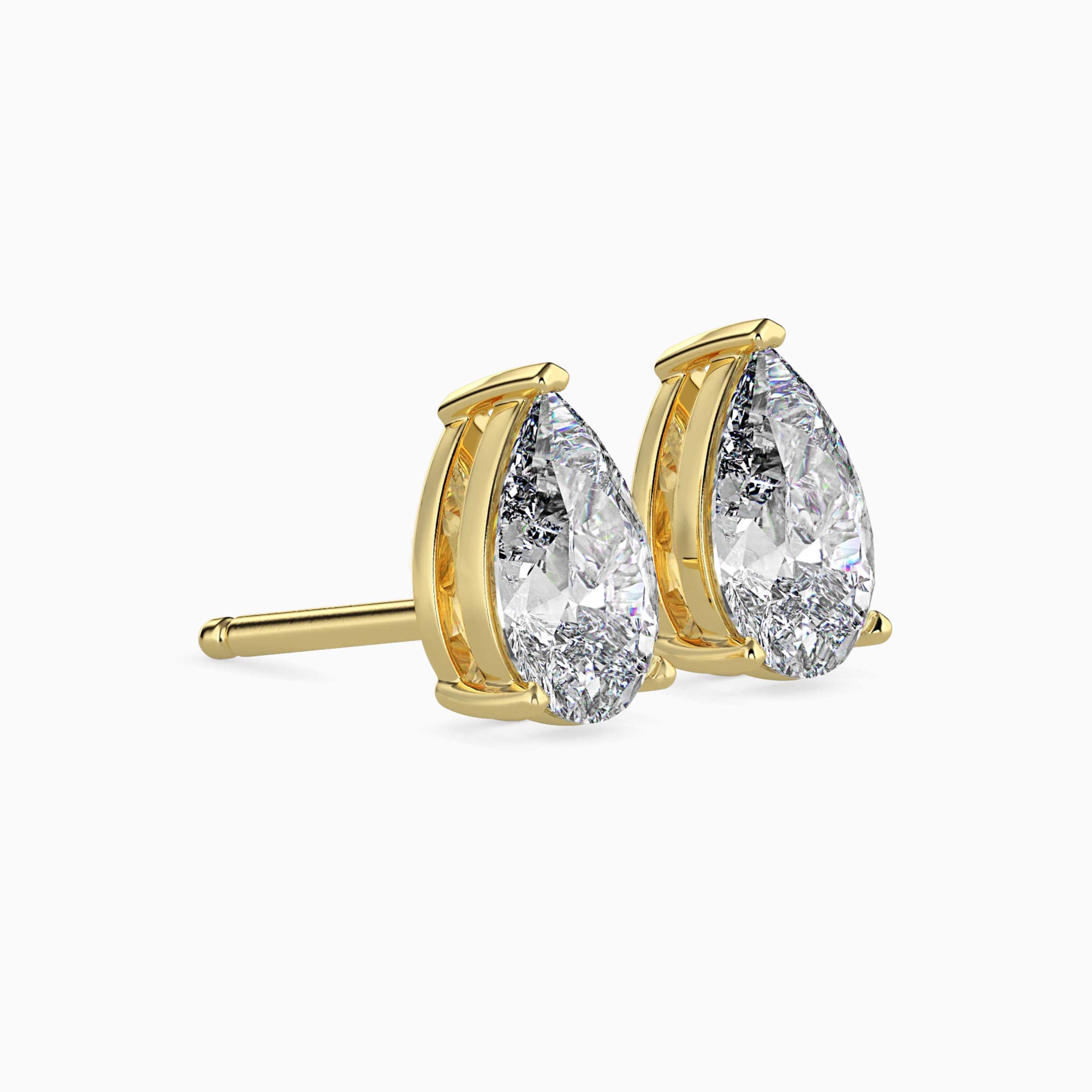 Pear-Shaped Lab-Grown Diamond Basket Stud Earrings in Yellow Gold