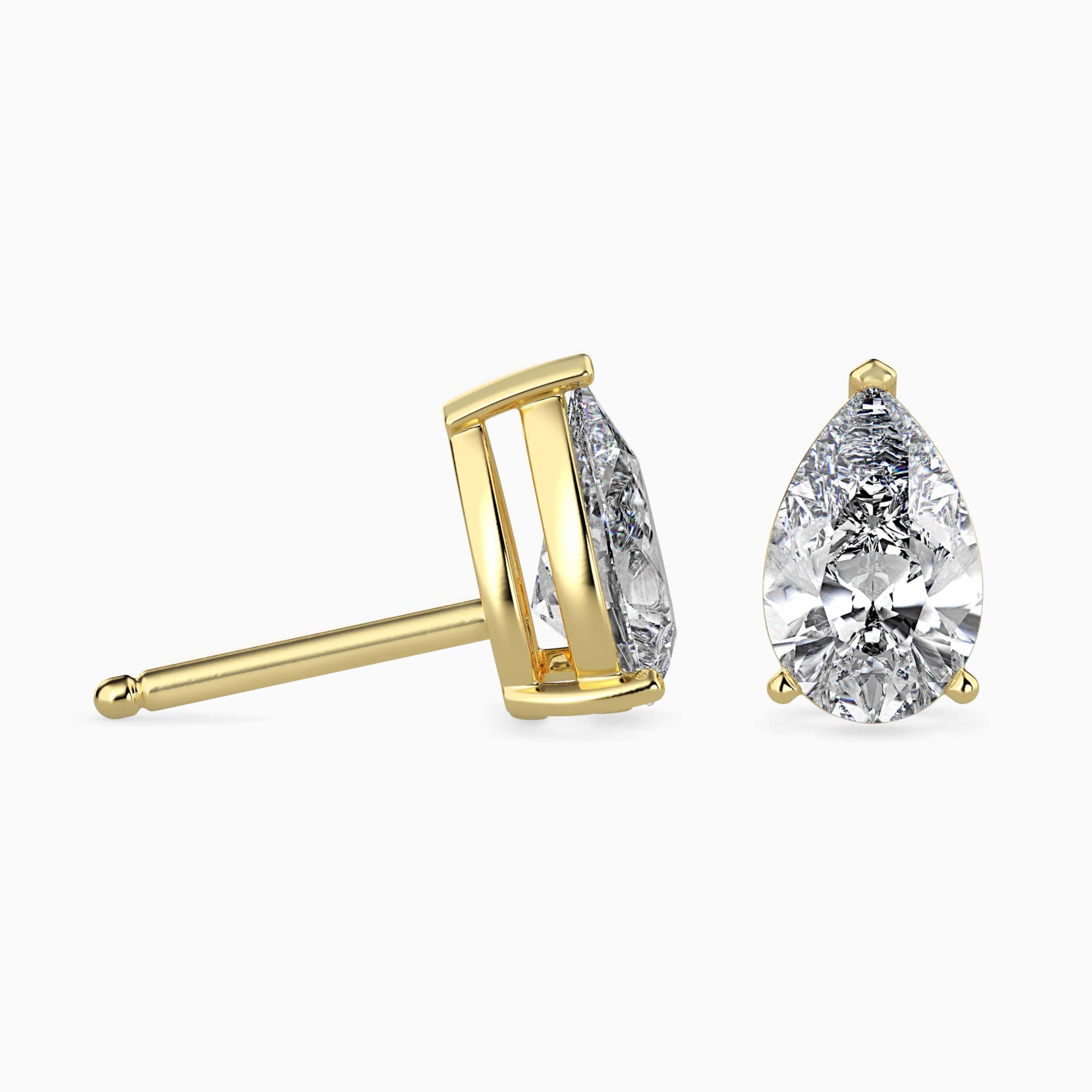 Pear-Shaped Lab-Grown Diamond Basket Stud Earrings in Yellow Gold