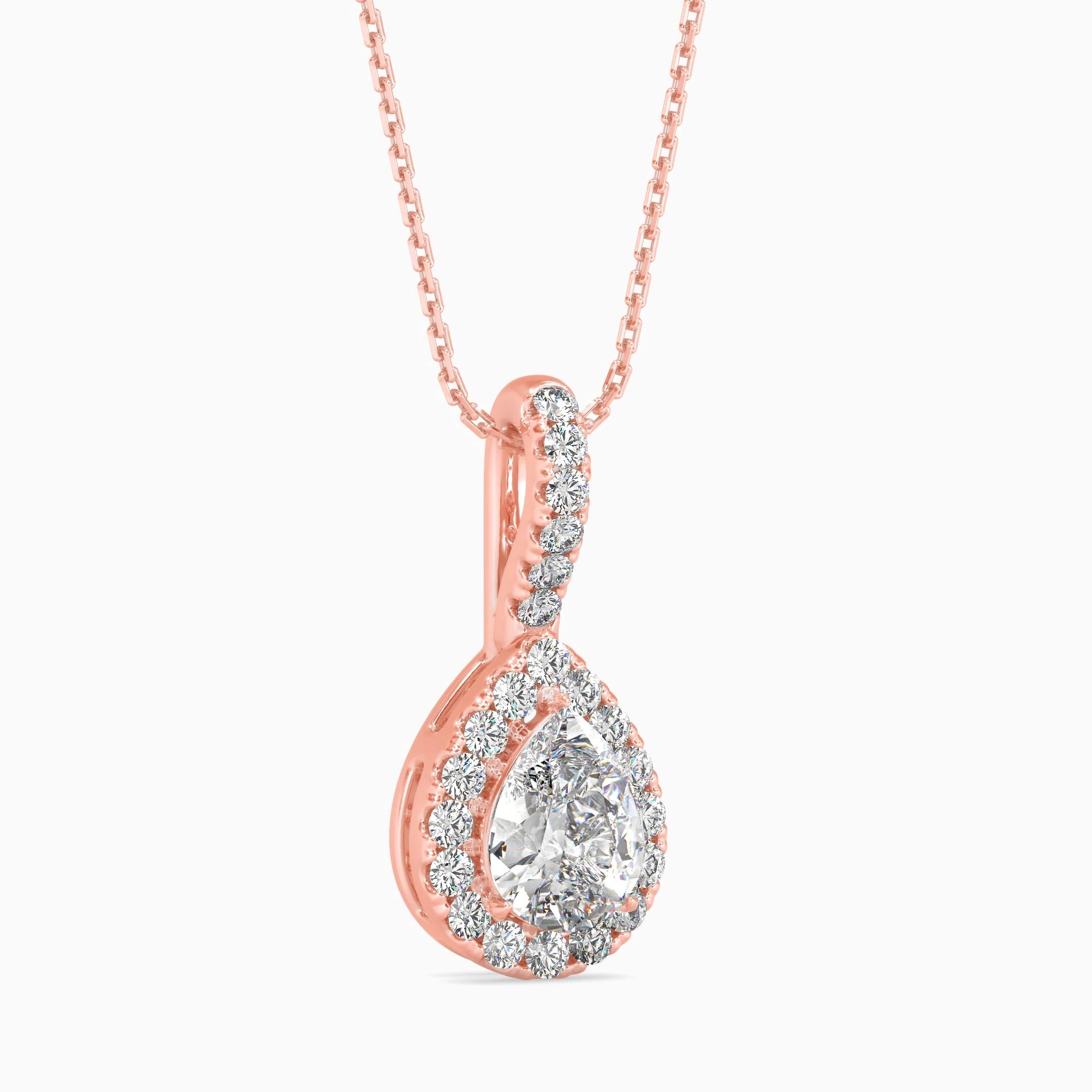 Pear-Shaped Lab-Grown Diamond Halo Pendant in Rose Gold
