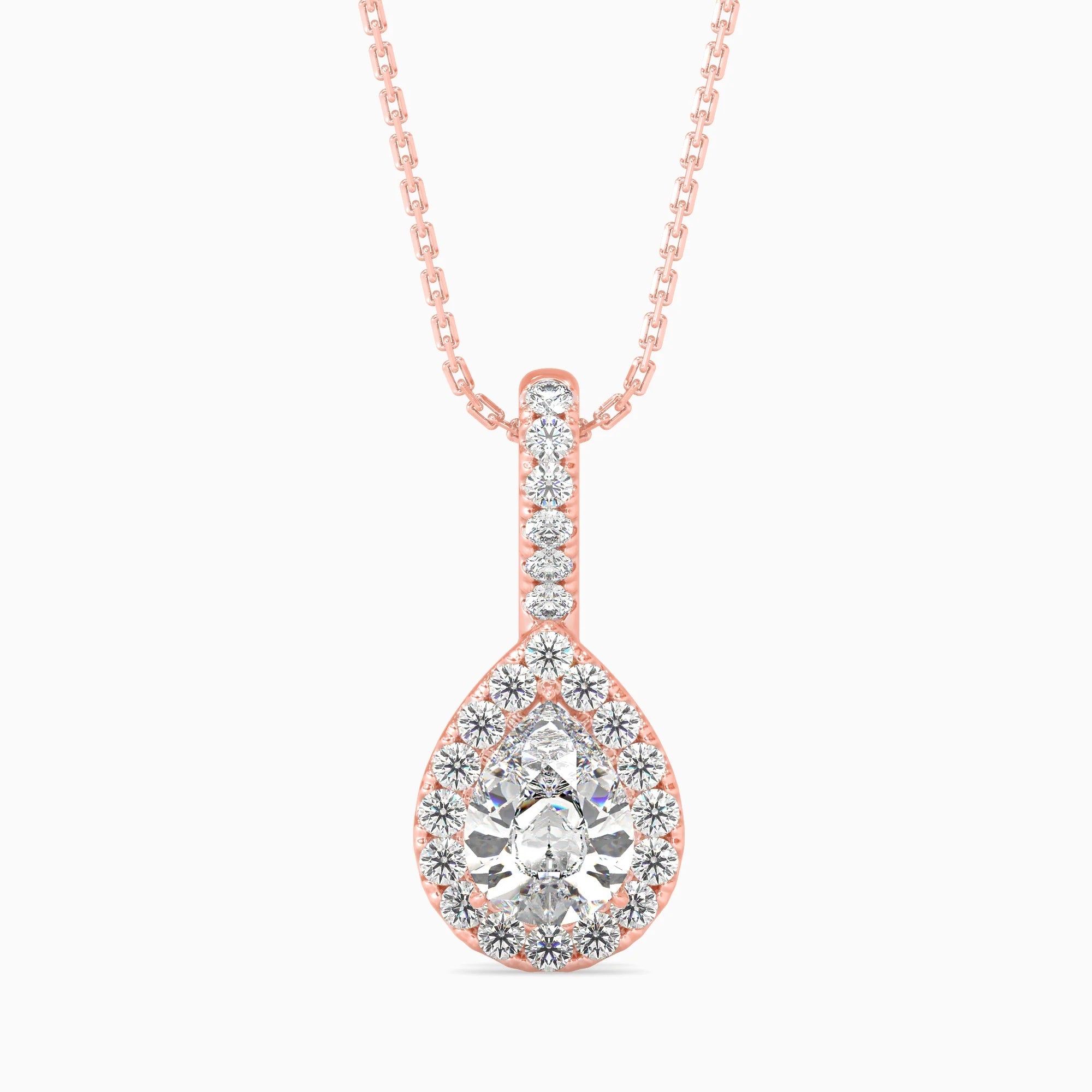 Pear-Shaped Lab-Grown Diamond Halo Pendant in Rose Gold