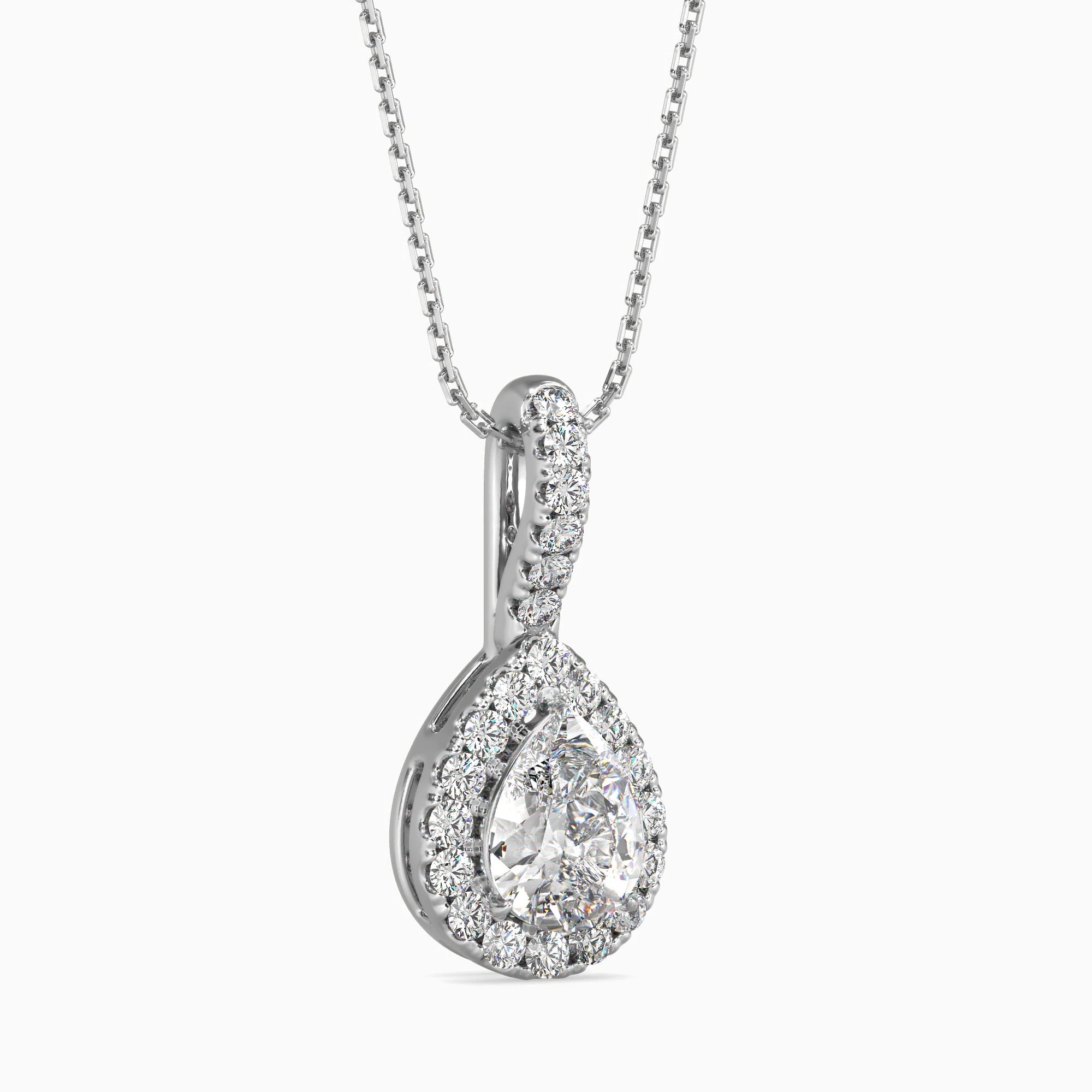 Pear-Shaped Lab-Grown Diamond Halo Pendant in White Gold