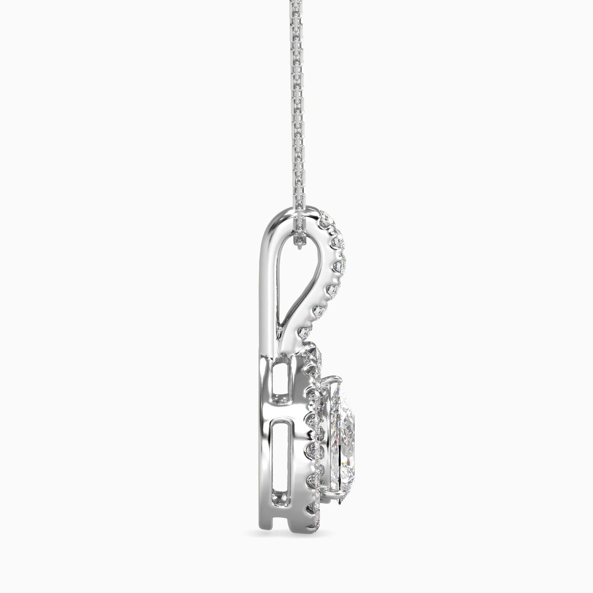 Pear-Shaped Lab-Grown Diamond Halo Pendant in White Gold