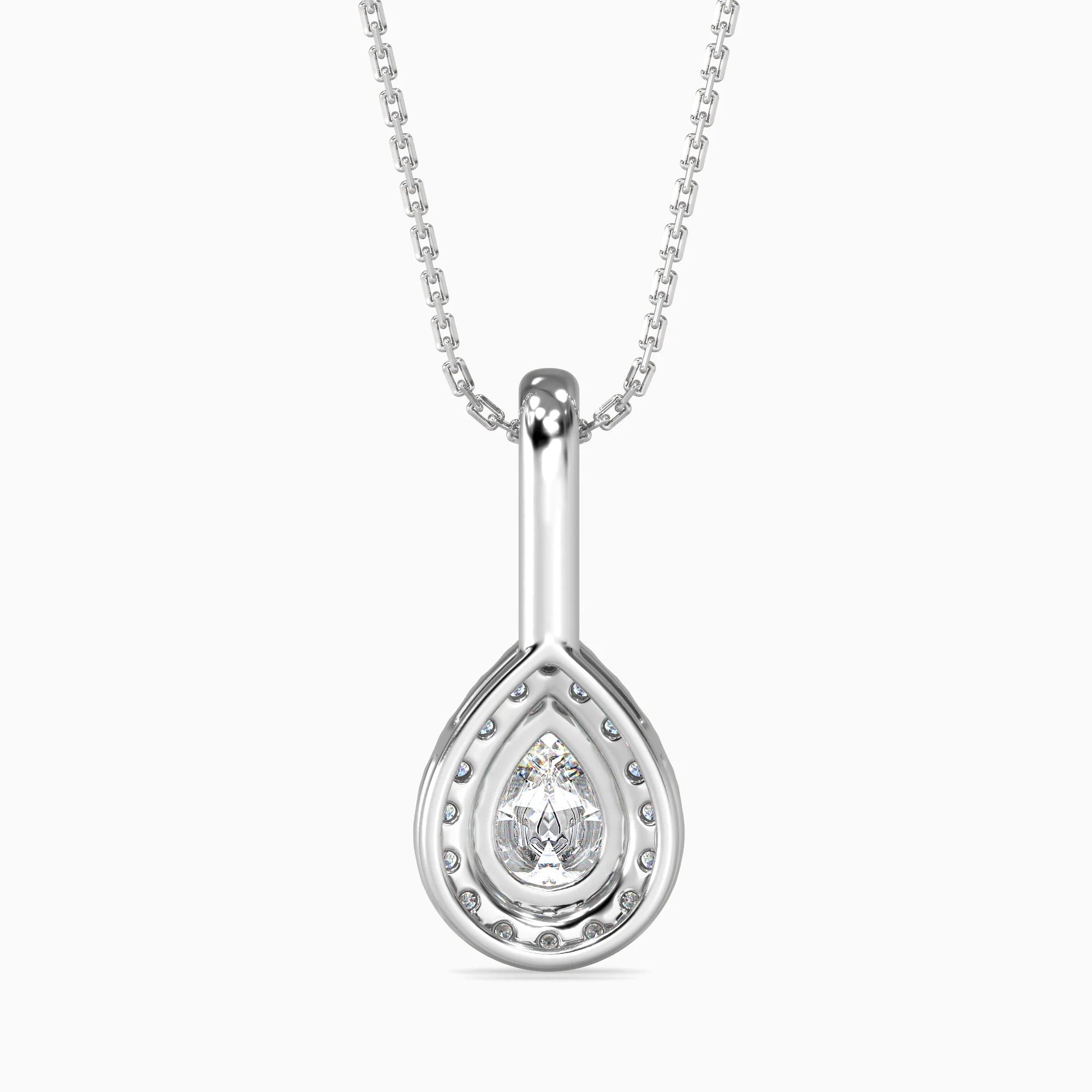 Pear-Shaped Lab-Grown Diamond Halo Pendant in White Gold