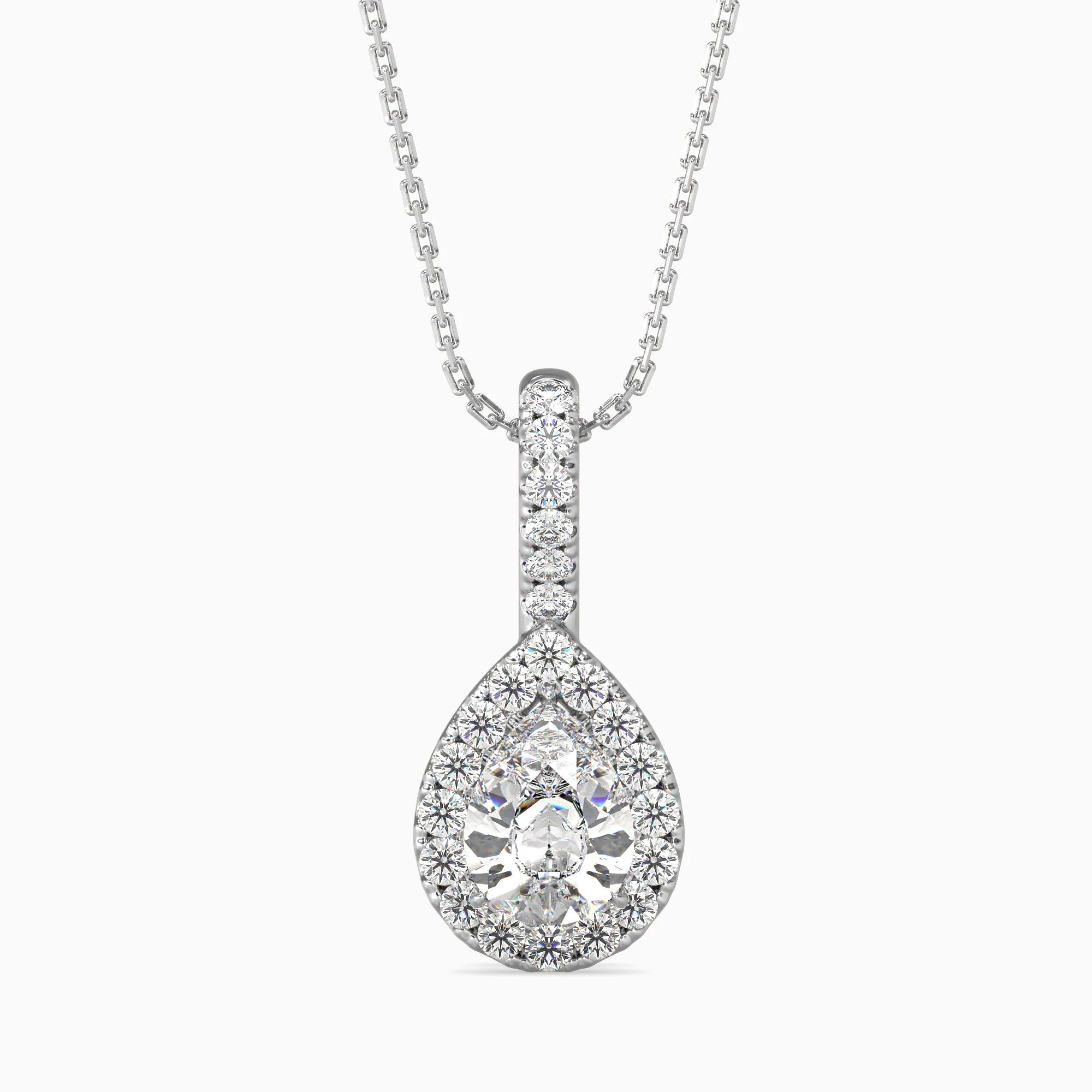 Pear-Shaped Lab-Grown Diamond Halo Pendant in White Gold