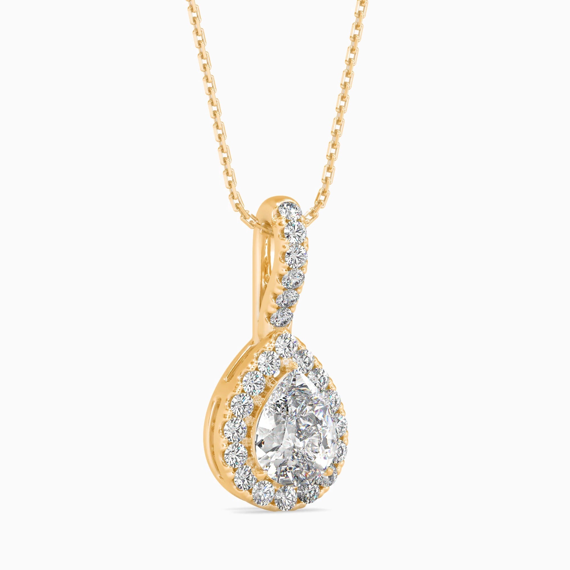 Pear-Shaped Lab-Grown Diamond Halo Pendant in Yellow Gold