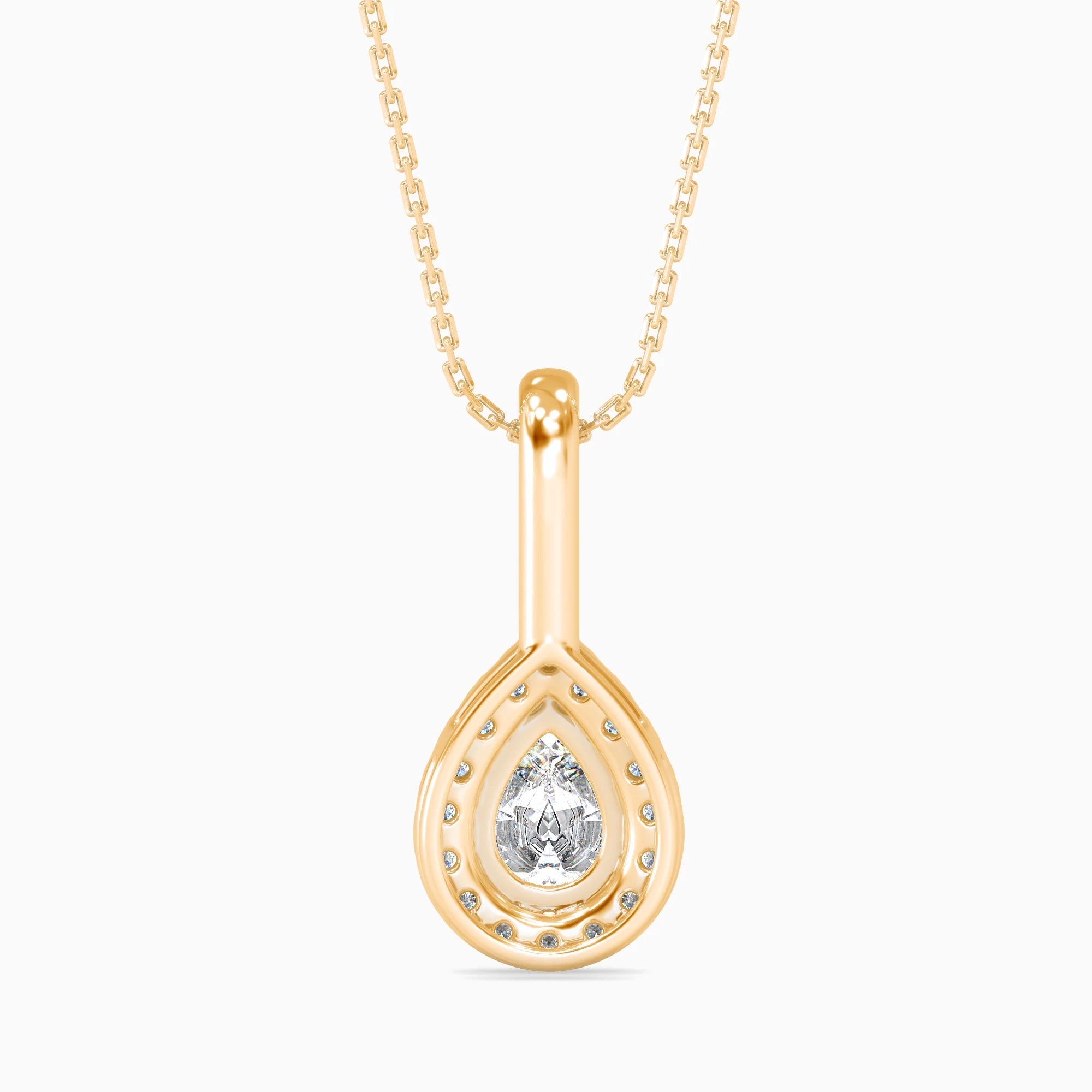 Pear-Shaped Lab-Grown Diamond Halo Pendant in Yellow Gold
