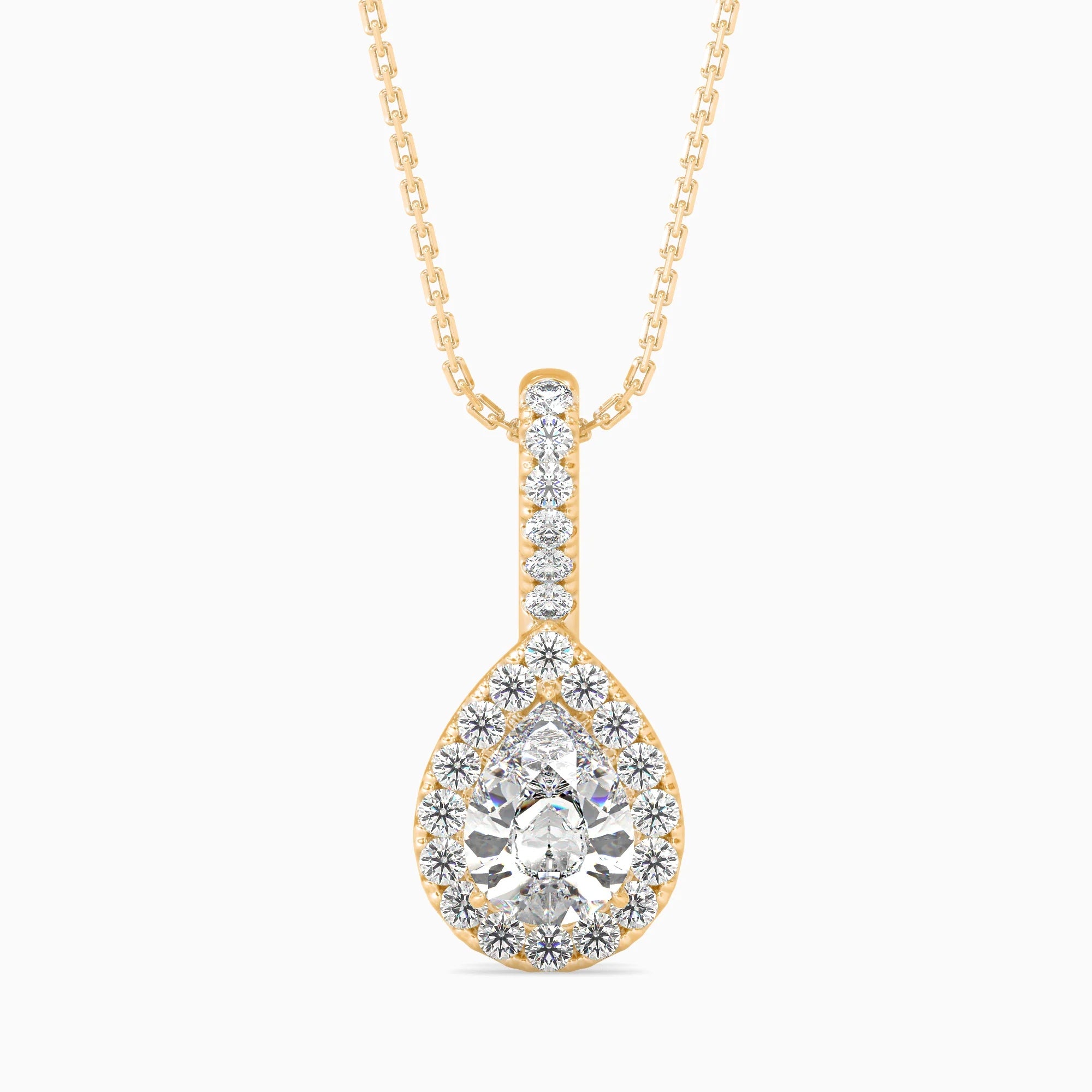 Pear-Shaped Lab-Grown Diamond Halo Pendant in Yellow Gold