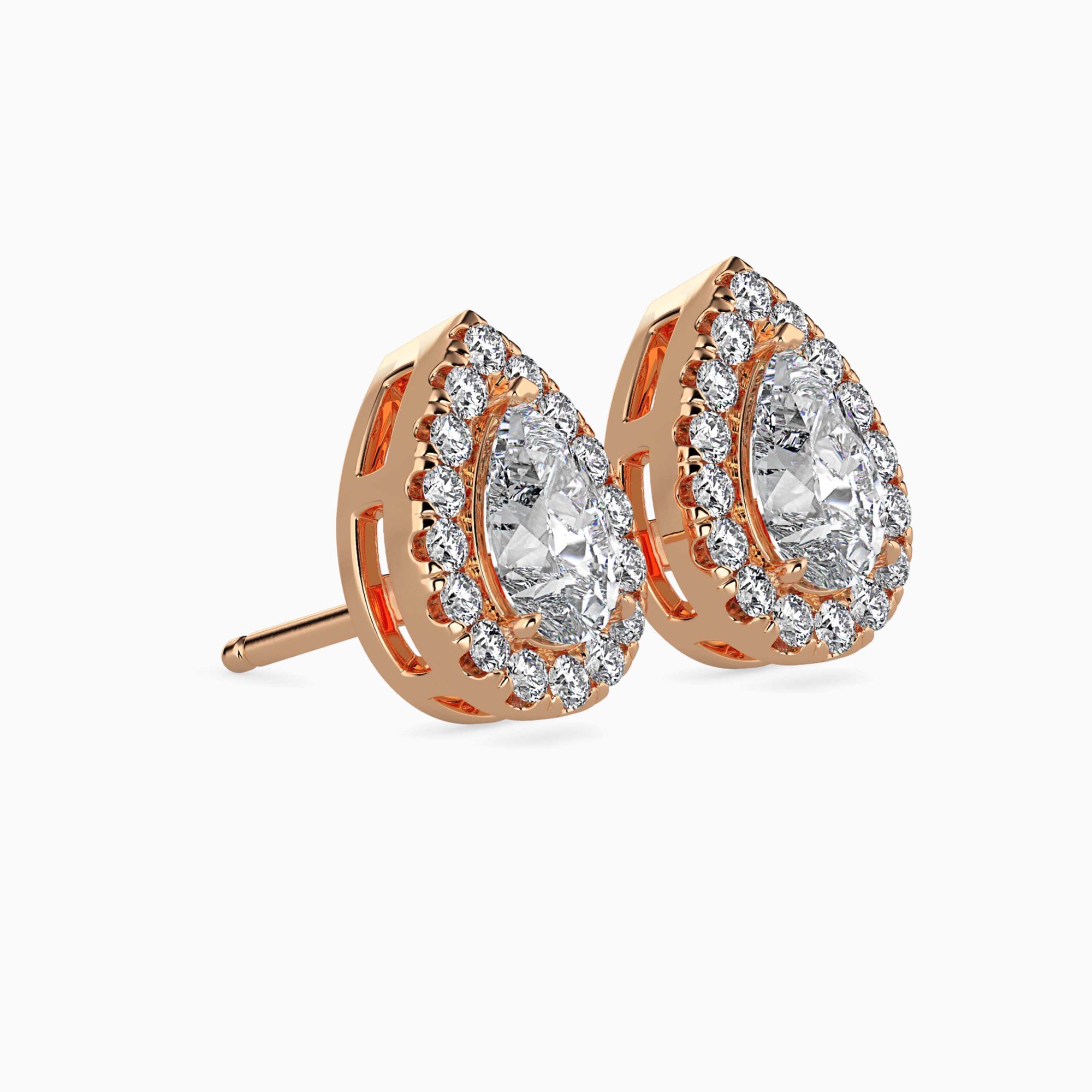 Pear-Shaped Lab-Grown Diamond Halo Stud Earrings in Rose Gold