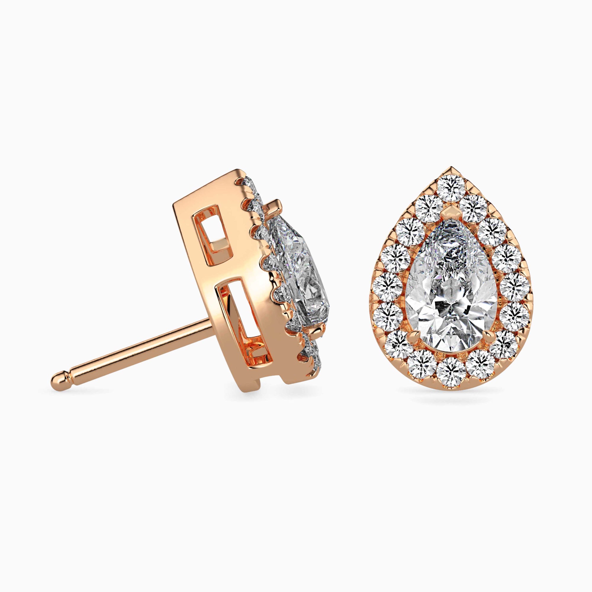Pear-Shaped Lab-Grown Diamond Halo Stud Earrings in Rose Gold