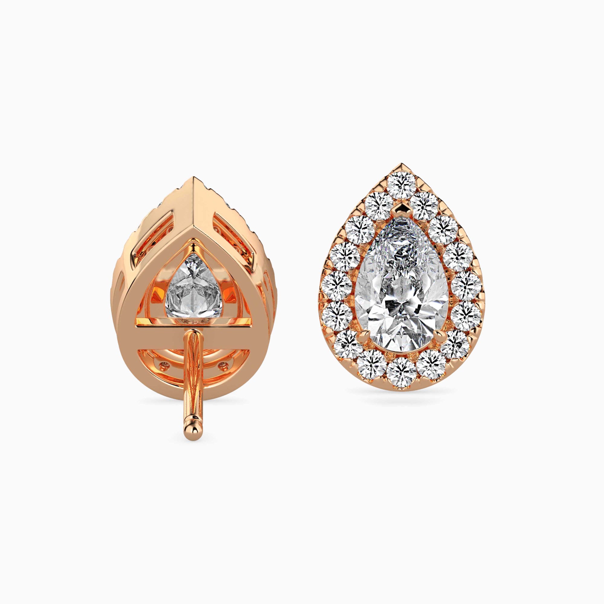 Pear-Shaped Lab-Grown Diamond Halo Stud Earrings in Rose Gold