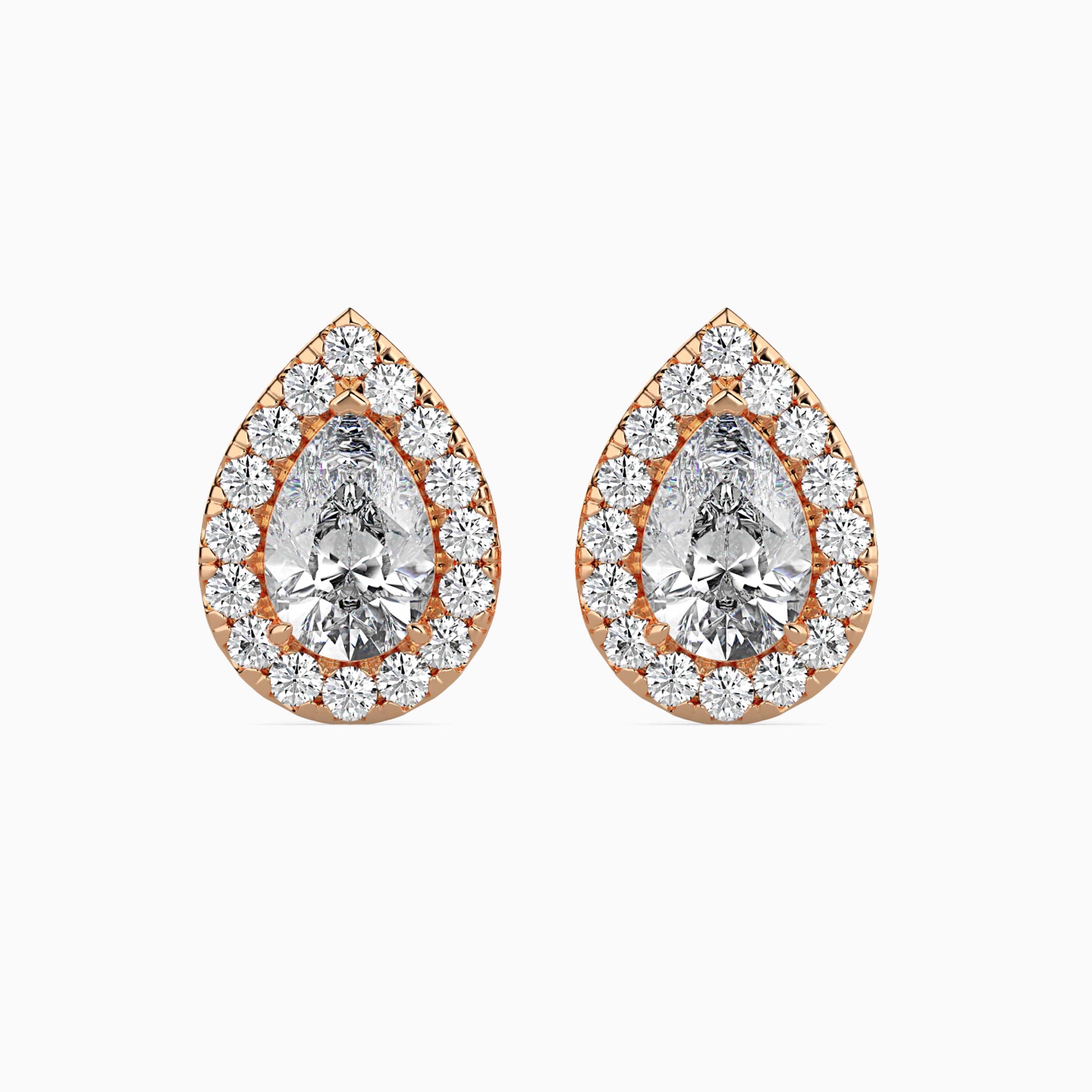 Pear-Shaped Lab-Grown Diamond Halo Stud Earrings in Rose Gold